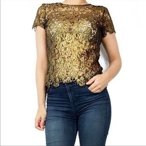 Cremieux Metallic Lace Blouse Top
